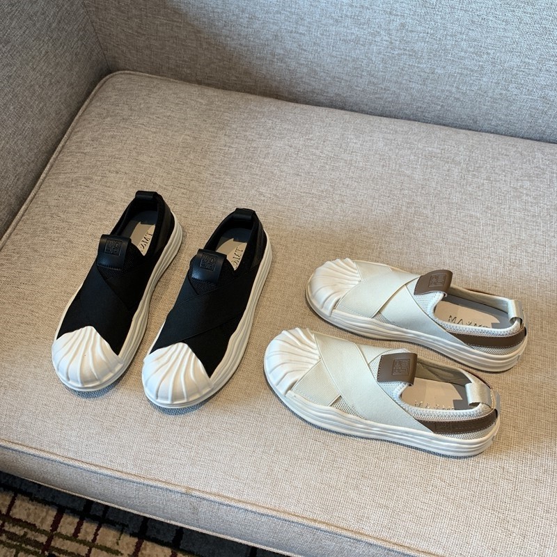 一脚蹬休闲懒人厚底贝壳头溶解帆布鞋小白鞋板鞋女2022新款百搭夏