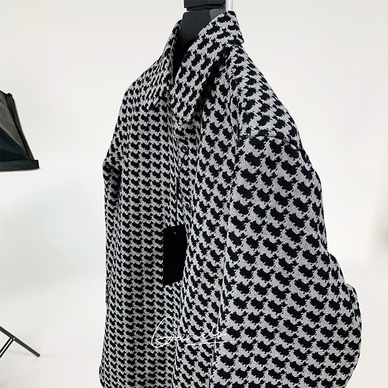 GREMADE MAP OF CHINA提花精纺全羊毛银线千鸟格宽松衬衫男外套