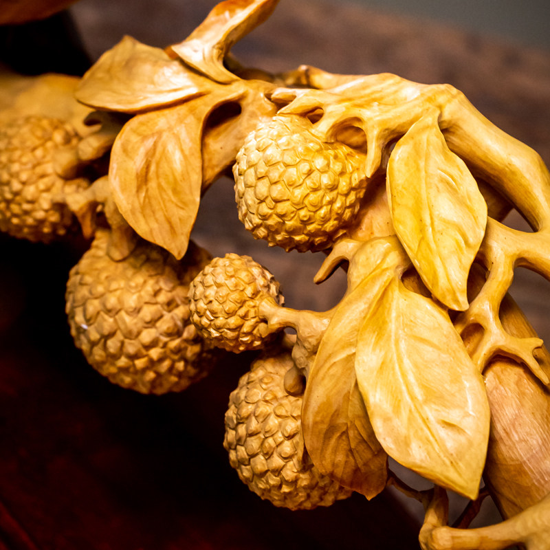 木雕如意小叶黄杨木纯手工雕刻橘子荔枝大吉大利木雕