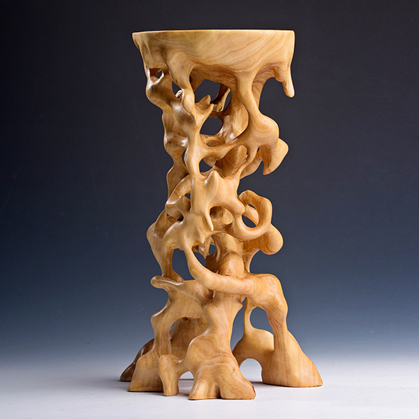 小叶家用高脚镂空摆件手工艺品装饰客厅实木黄杨木木雕