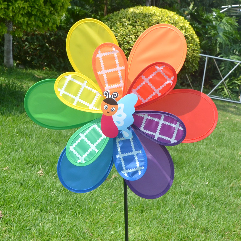 双层新款大风车户外活动布艺七彩向日葵幼儿园地摊玩具风车