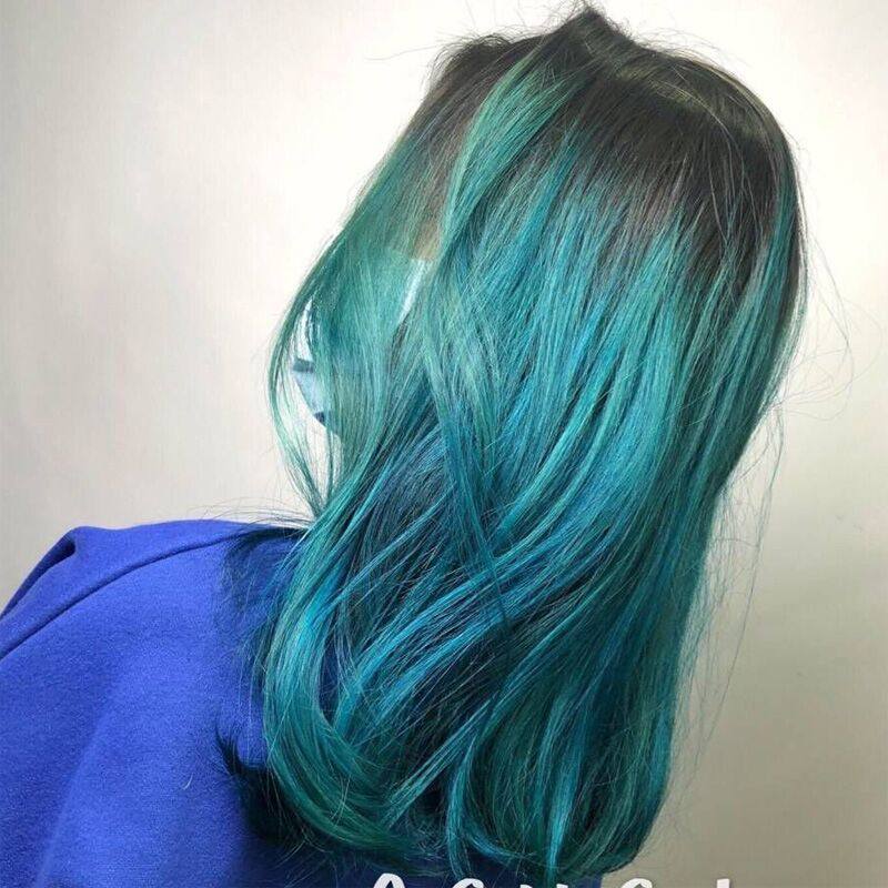 墨绿色孔雀绿蓝染膏渐变色松石绿无需漂发北极星同款染发剂