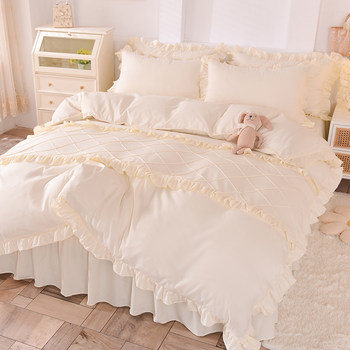 Internet Celebrity bed four-piece set pure cotton quilt cover washed cotton small fresh bed skirt Korean version Princess style craft quilt cover