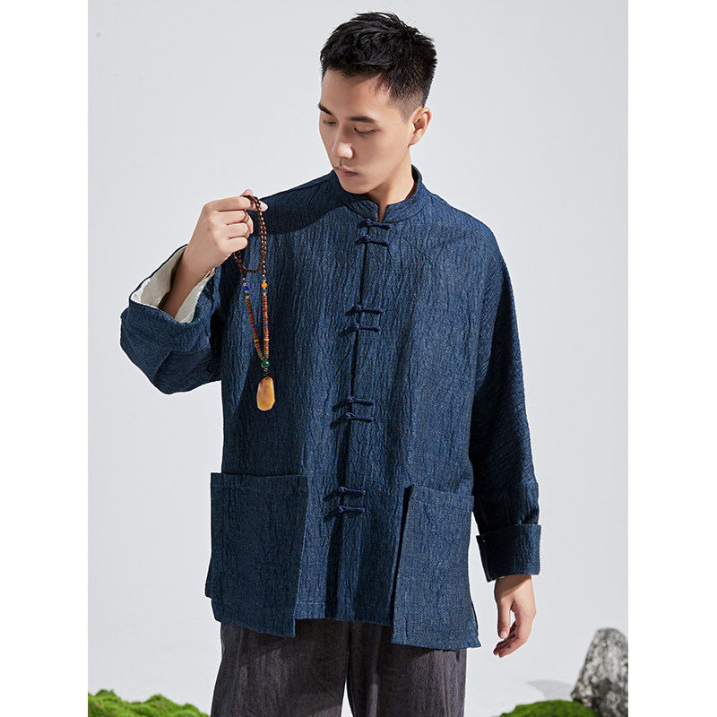 一芫颐真四十四2022棉麻中国国风立领秋款对襟夹克