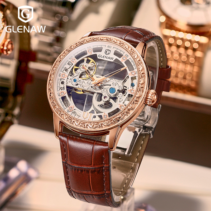 正品新款陀飞轮手表男士防水镂空个性全自动机械表男氚气潮流腕表