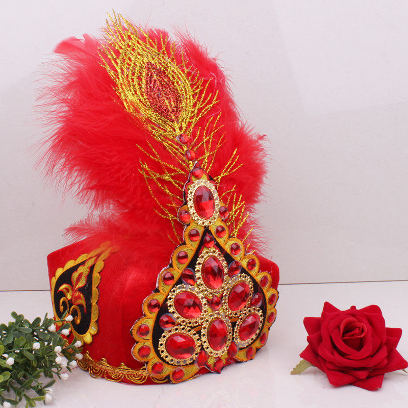 毛帽花帽新疆舞蹈钻石羽毛高端维族演出大羽帽子