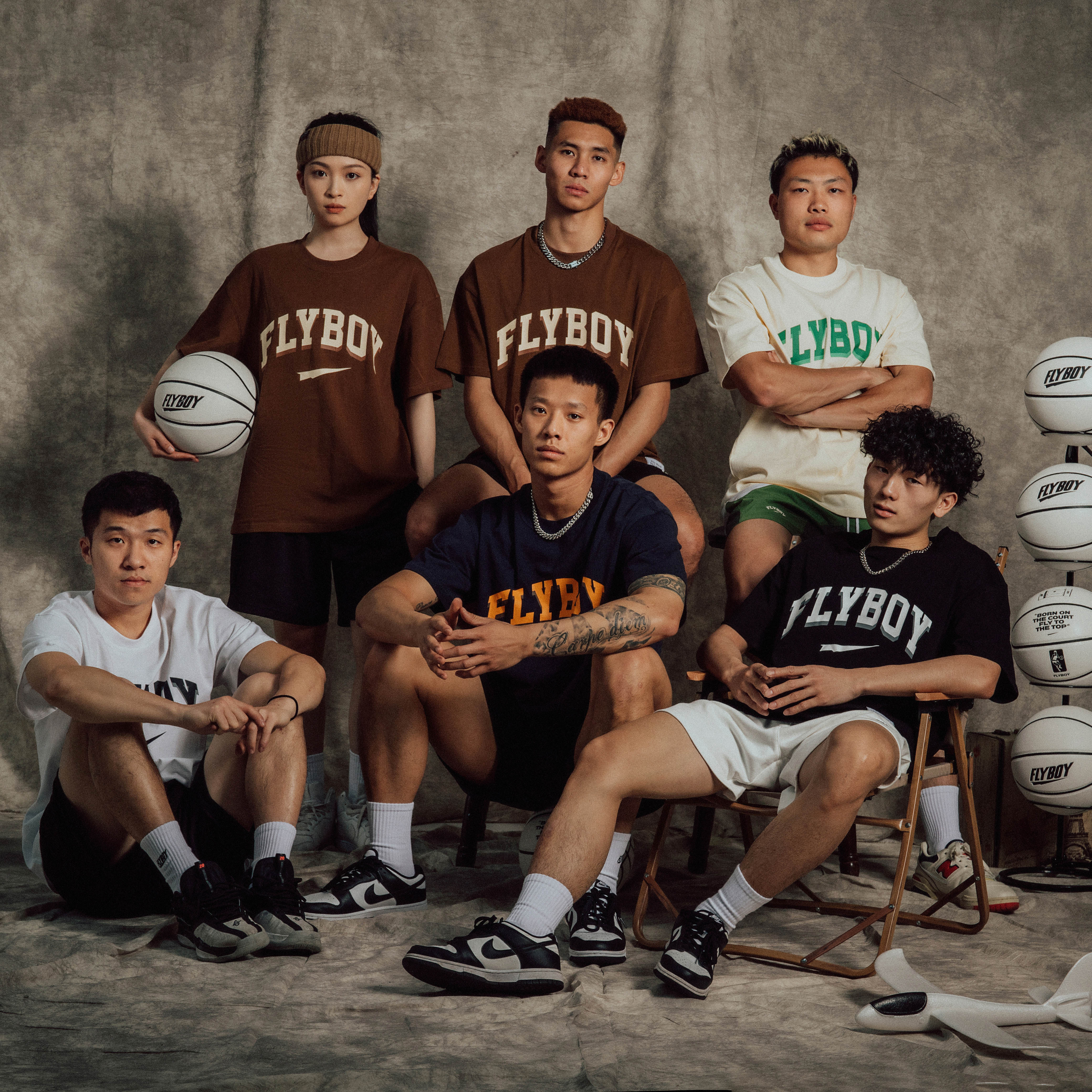 FLYBOY胡来波基础印花街头潮流篮球美式运动宽松休闲情侣短袖t恤