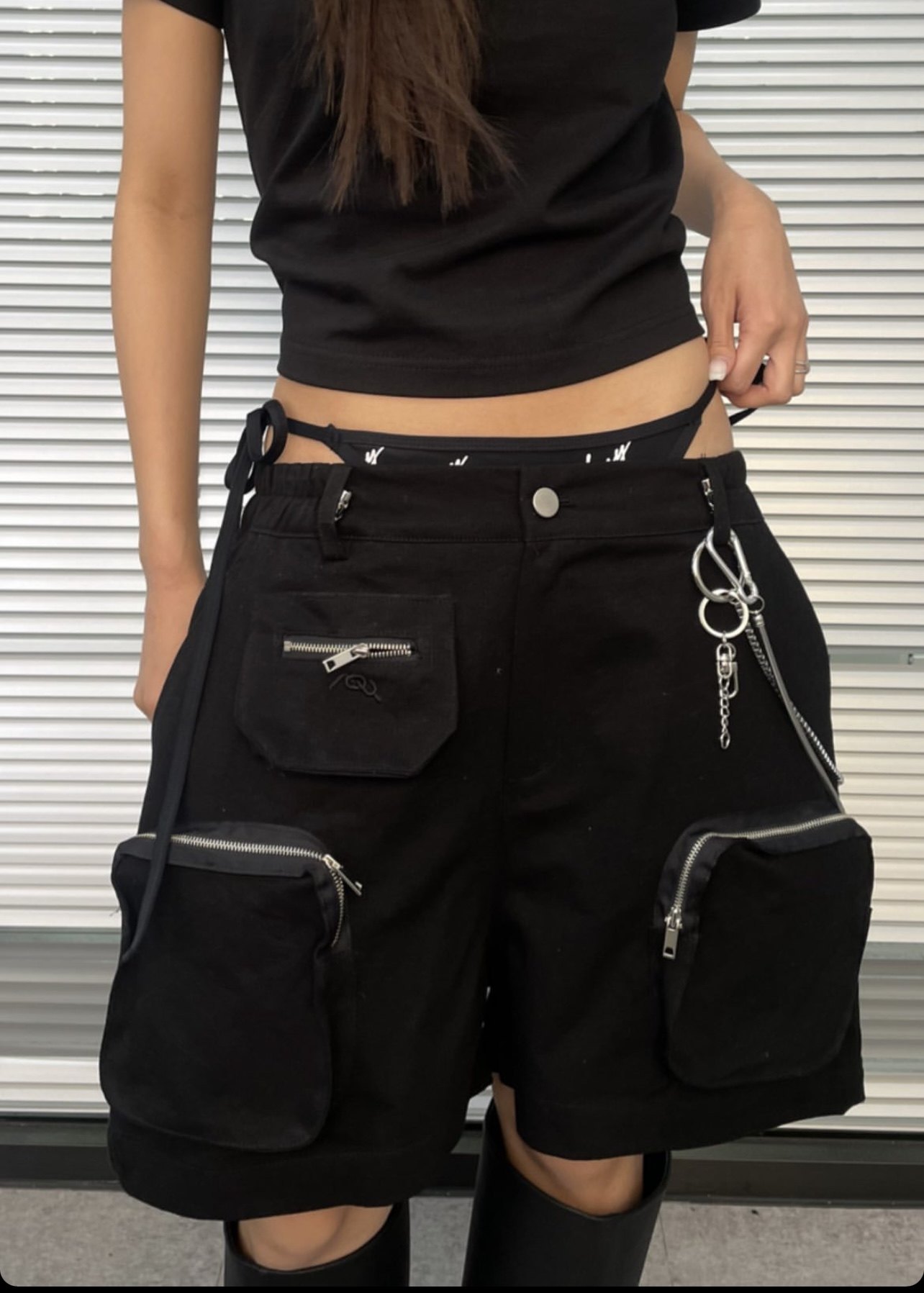 uniquesei韩国个性街头小众重工松紧腰围大口休闲裤