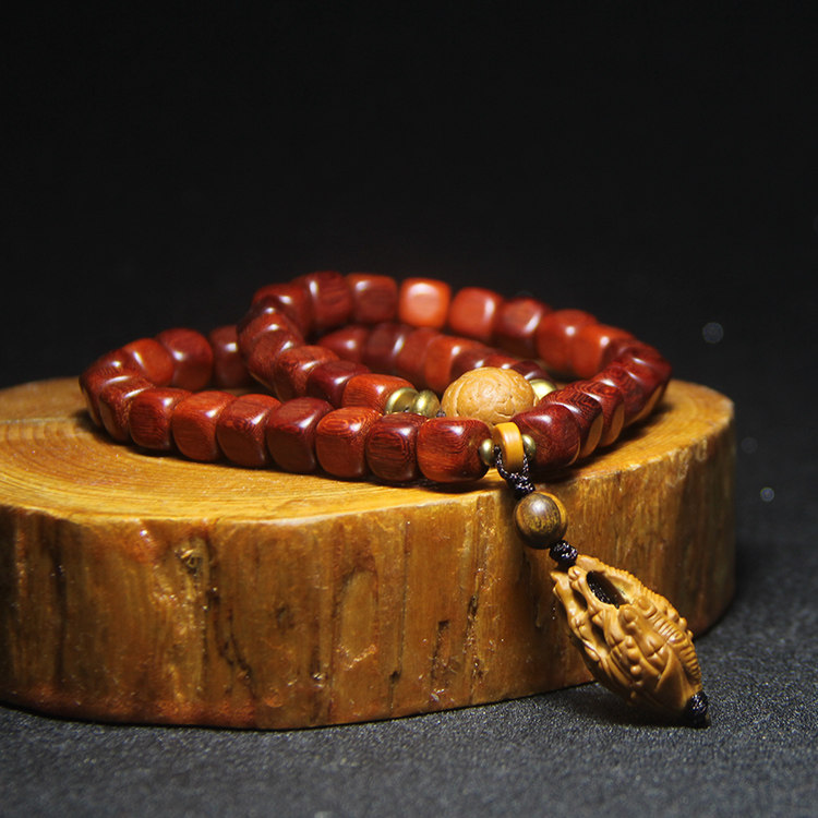 佛善佛珠方形佛手镂空橄榄42颗双圈手檀木天然佛珠