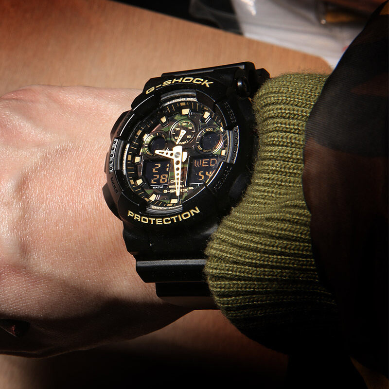 casio卡西欧gshockyouth迷彩双显防震运动手表ga100cf1a9日韩腕表