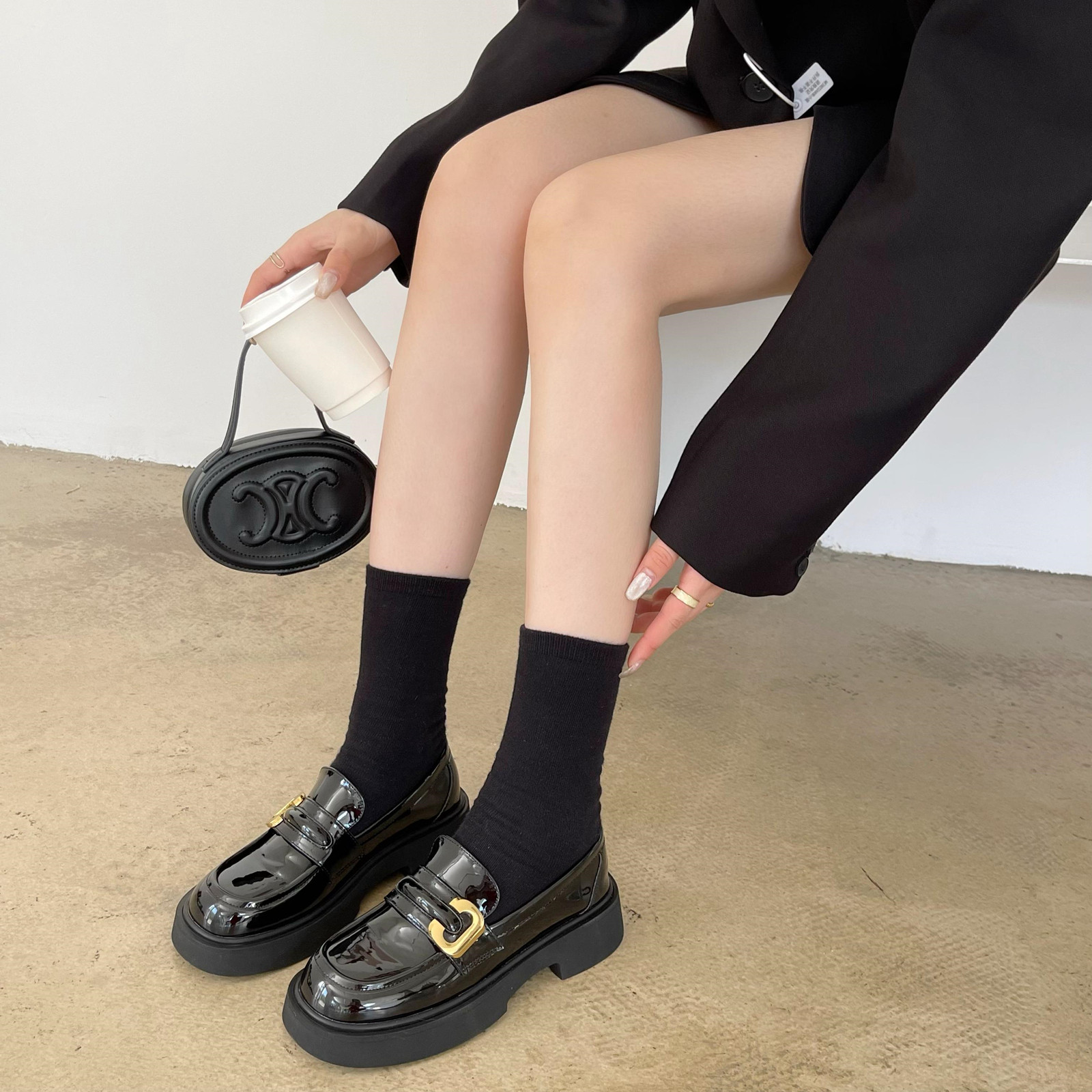 网红猪腰性感高级封神显瘦腰子街头英伦鞋侧乐福鞋(豆豆鞋)