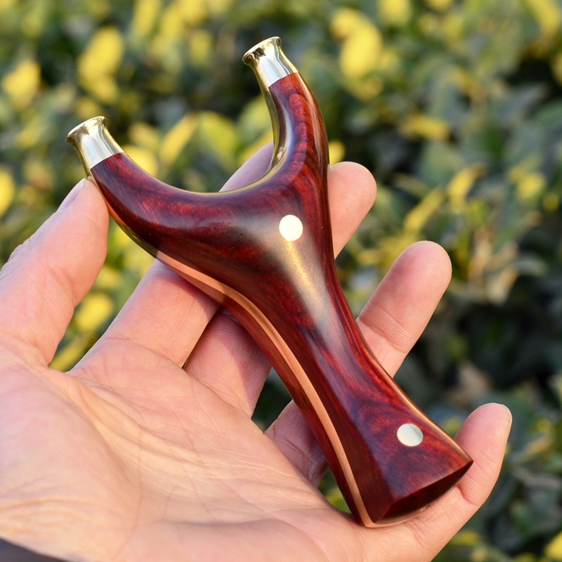 黄铜线切割犀牛角紫檀贴片弹弓实木飞虎扁皮反曲户外精准竞技弹弓