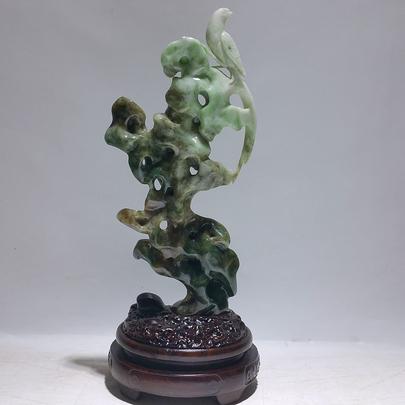 大师玉雕奇石翠鸟亭亭玉立天然独山玉石花鸟新中式珠宝奇石