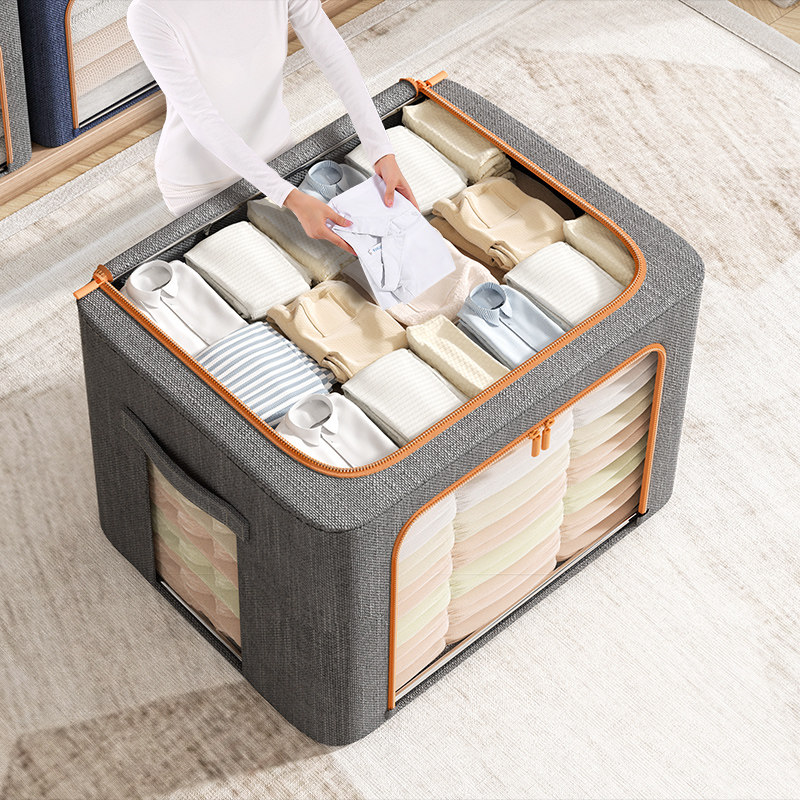 收纳棉麻家用衣服整理盒筐加厚衣物储物箱卧室收纳箱