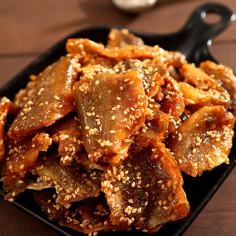 香辣蜜汁小黄花鱼片干即食台州特产香辣芝麻黄花鱼海鲜零食250克