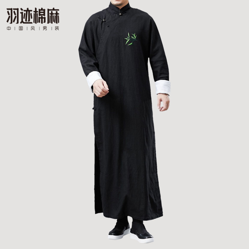 男装中式长衫民国古装亚麻宽松立领刺绣古风其他民族服装