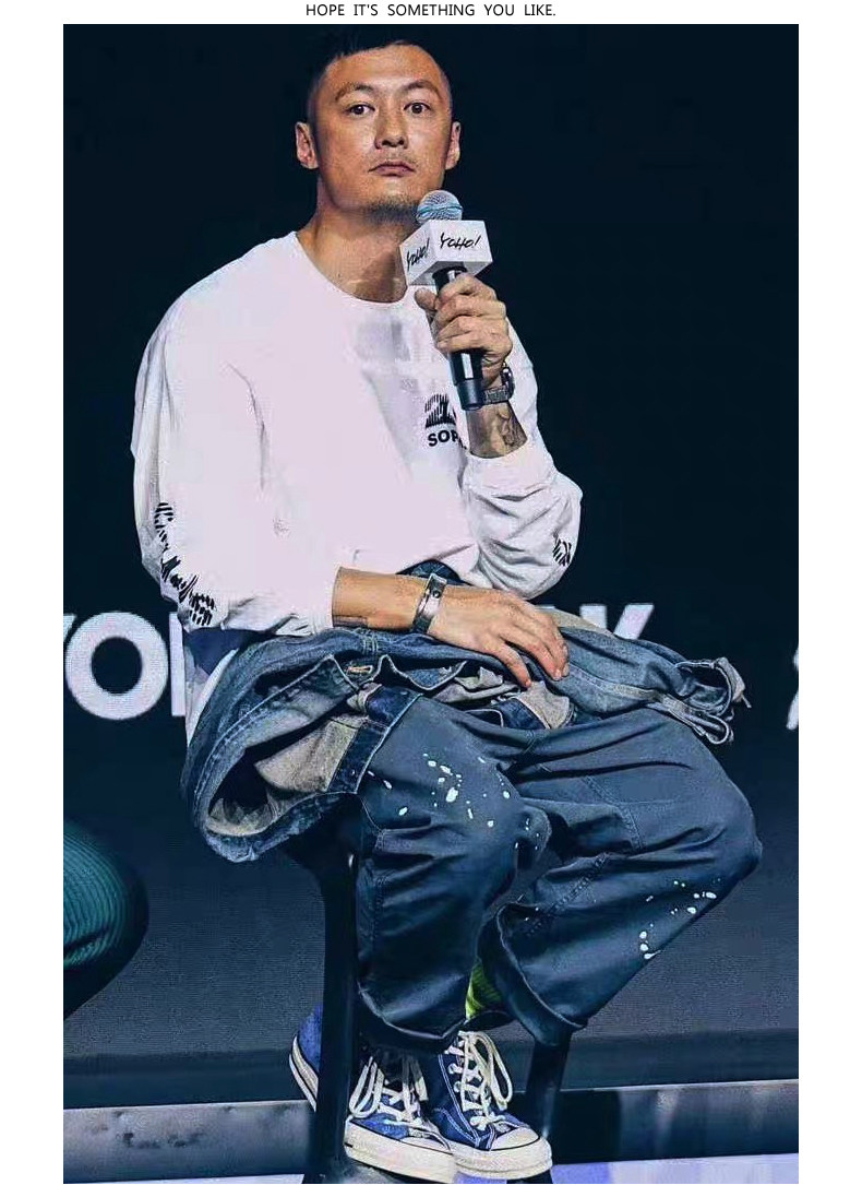 潮牌余文乐mdns泼墨工装九分阔腿裤宽松原创潮流休闲裤