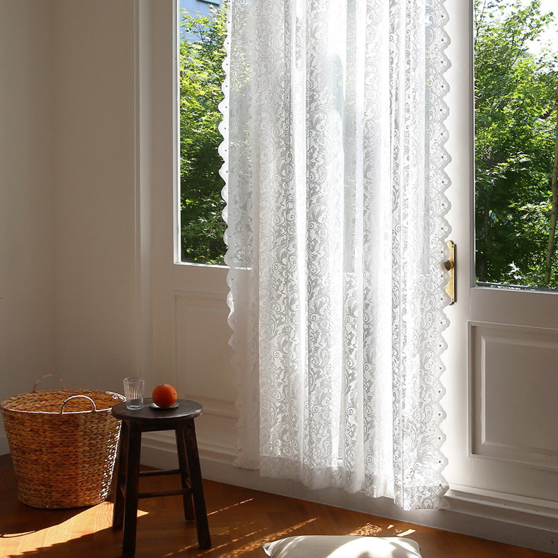 钉珠田园蕾丝白纱厨房隔断隔断门门帘穿杆装饰用定制窗帘