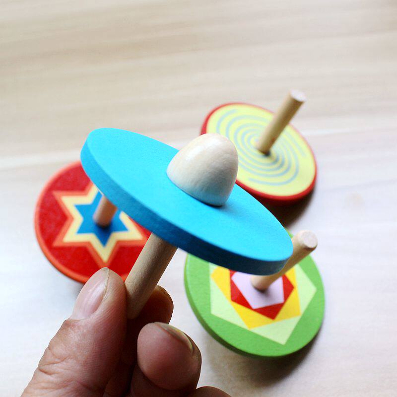 玩具新款木制手捻陀罗怀旧木玩木质彩色陀螺陀螺
