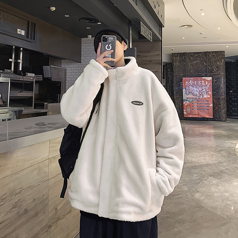 双面穿羊羔绒外套男秋冬季韩版潮流港风ins宽松加绒加厚棉衣夹克