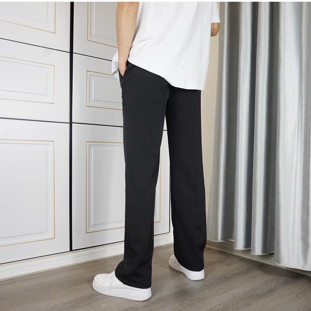 西裤男韩版新款松紧腰宽松直筒垂坠感阔腿裤拖地裤男十分长裤黑色