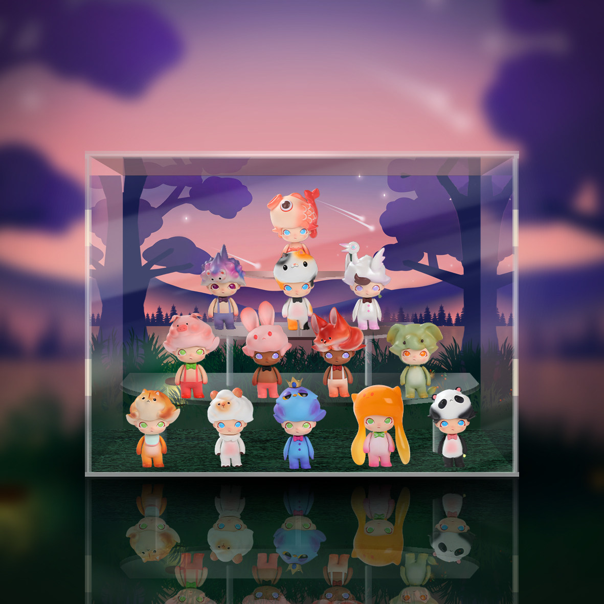 泡泡玛特dimoo迷途动物系列潮玩盲盒收纳防尘亚克力动漫电子