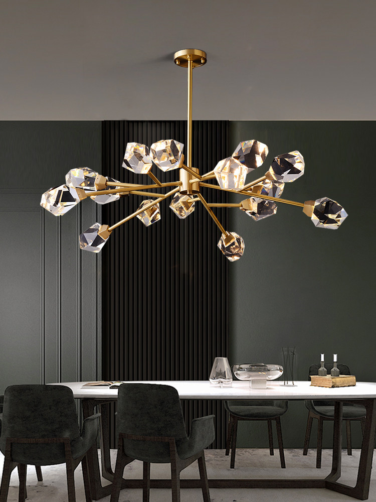 后现代轻奢全铜吊灯简约北欧客厅水晶吊灯餐厅卧室样板房钻石灯具