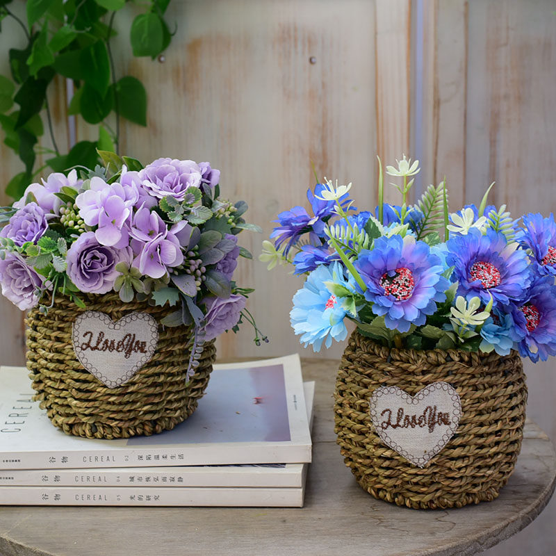 摆件干花花篮子含花花篮带花插花编织花艺绿植花篮