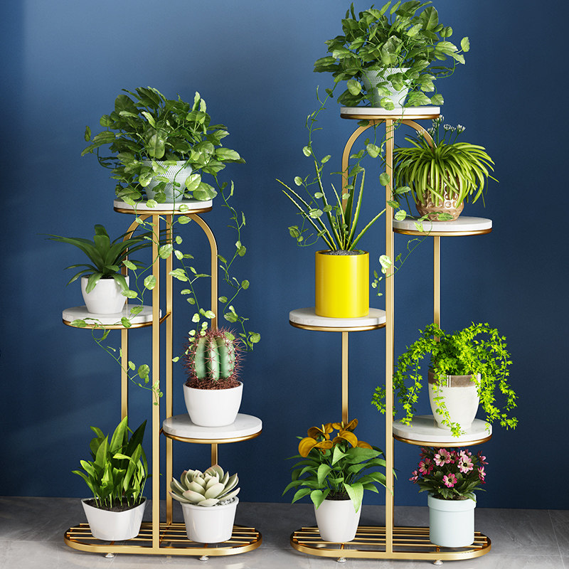 轻奢花架子客厅落地式阳台布置现代简约大理石多层多肉花架