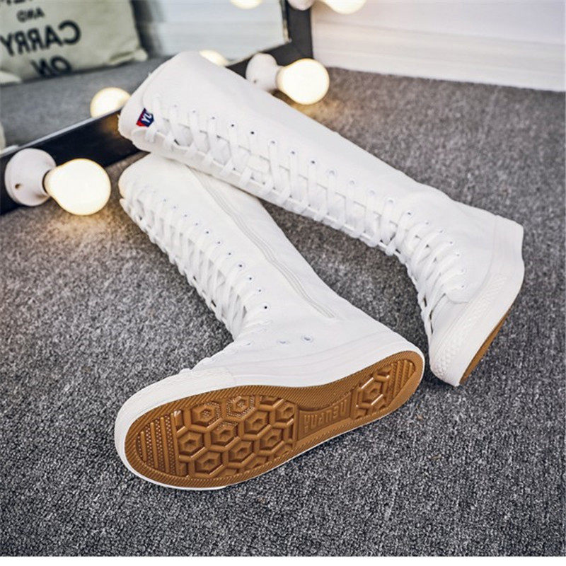 长筒内增高帆布鞋女 侧拉链高帮女鞋韩版大码高筒靴 学生休闲板鞋