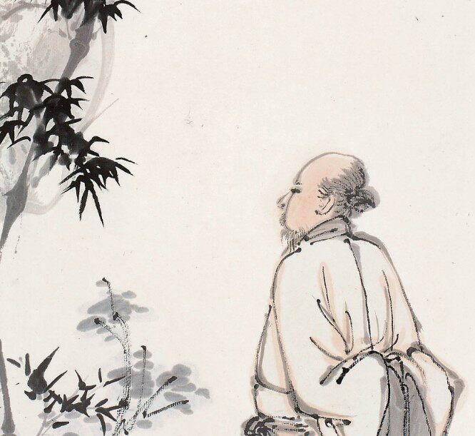 张大千竹下人物国画名家字画装饰装饰画画心宣纸国画