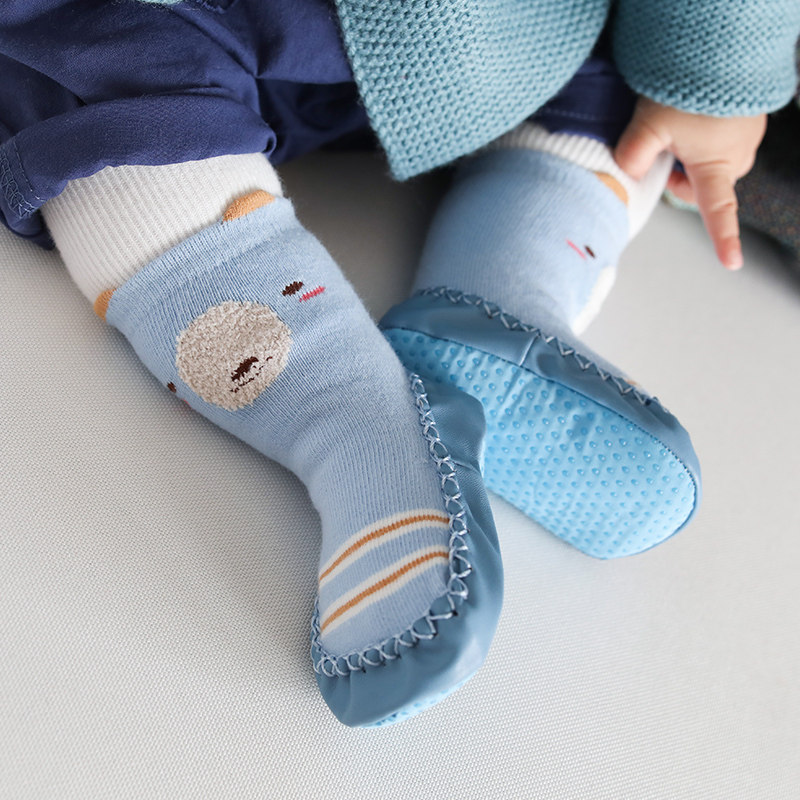 地板袜宝宝学步鞋纯棉秋冬加厚婴儿过年袜子儿童室内防滑软底小孩