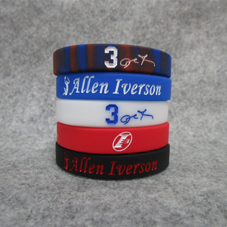 篮球球星76人队3号阿伦艾弗森签名混色手环硅胶篮球球迷用品