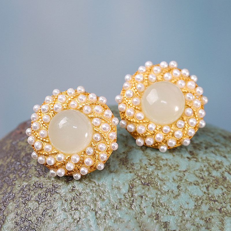 承悦大气时尚百搭是它和田白玉珍珠耳钉纯银耳钉