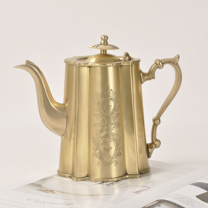印度进口黄铜镀镍茶壶工艺品银色冷水水壶复古茶壶