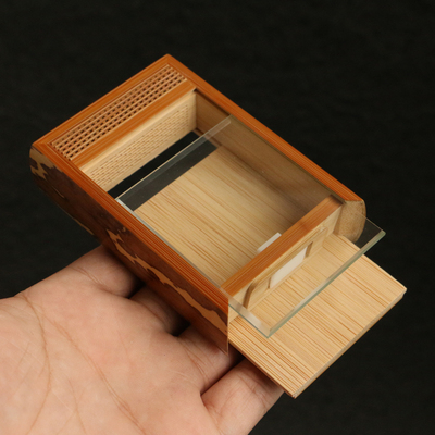 沪上名家曹自康本工精工制作暗榫卯结构鸣虫器具竹蛉盒文玩虫具竹