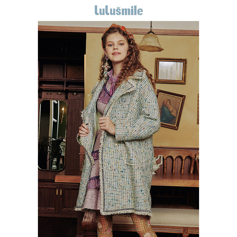 lulusmile春季限定经典毛边双排外套dkc6001毛呢外套