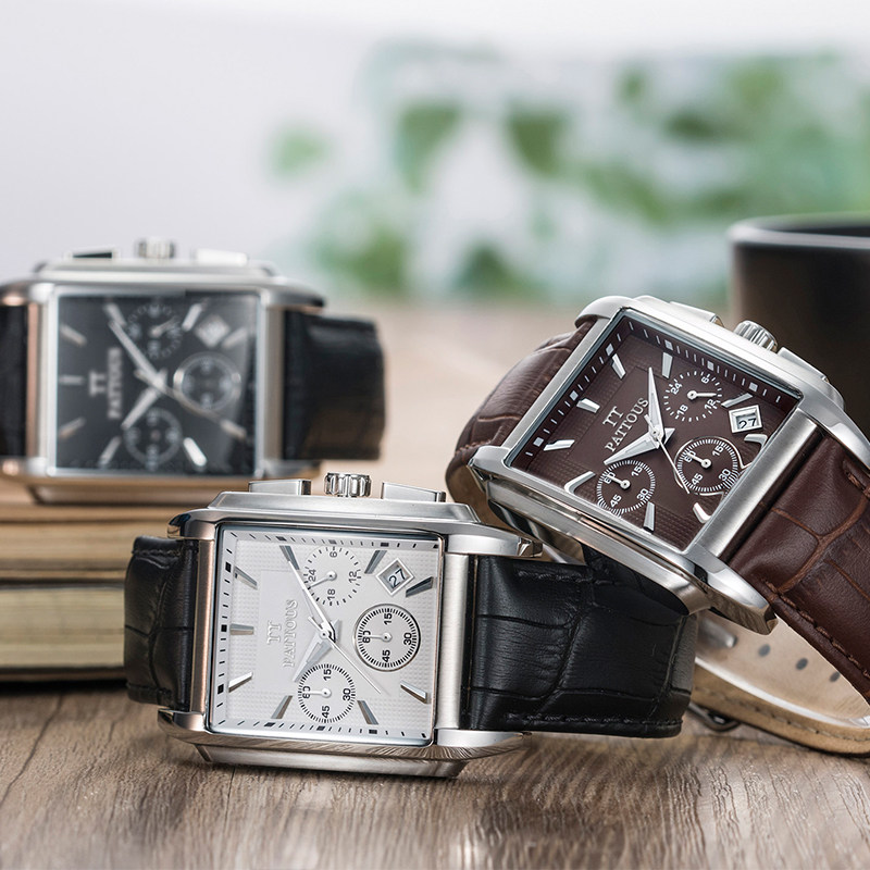 百陀士方形手表男情侣表石英表运动防水皮带大表盘时尚潮流男女表