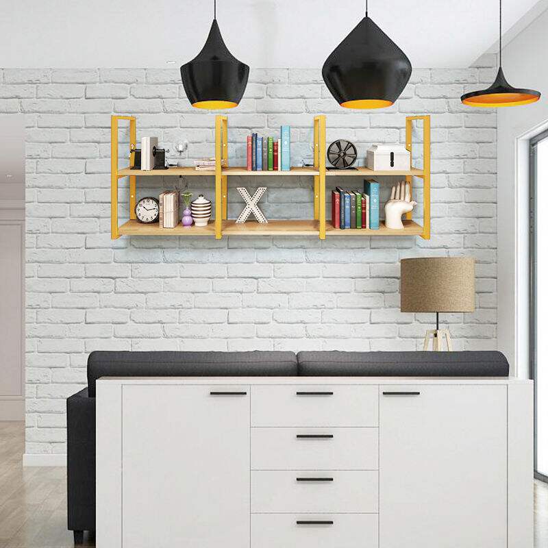 北欧铁艺实木餐厅厨房吧台壁挂吊顶金色一字搁板多层书架悬挂吊架