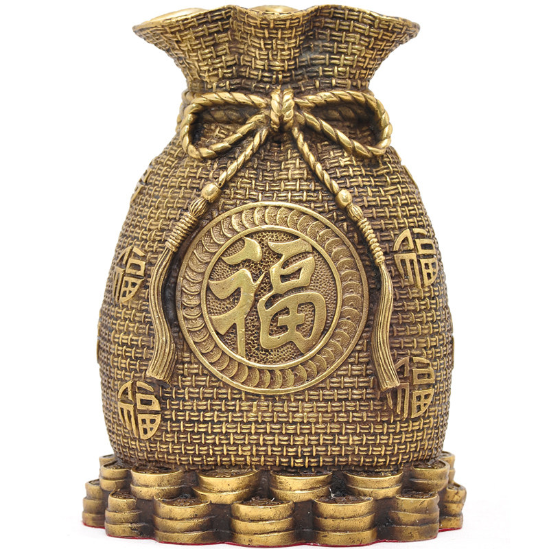 纯铜钱袋福字摆件钱袋子钱币招财家居客厅装饰品摆件