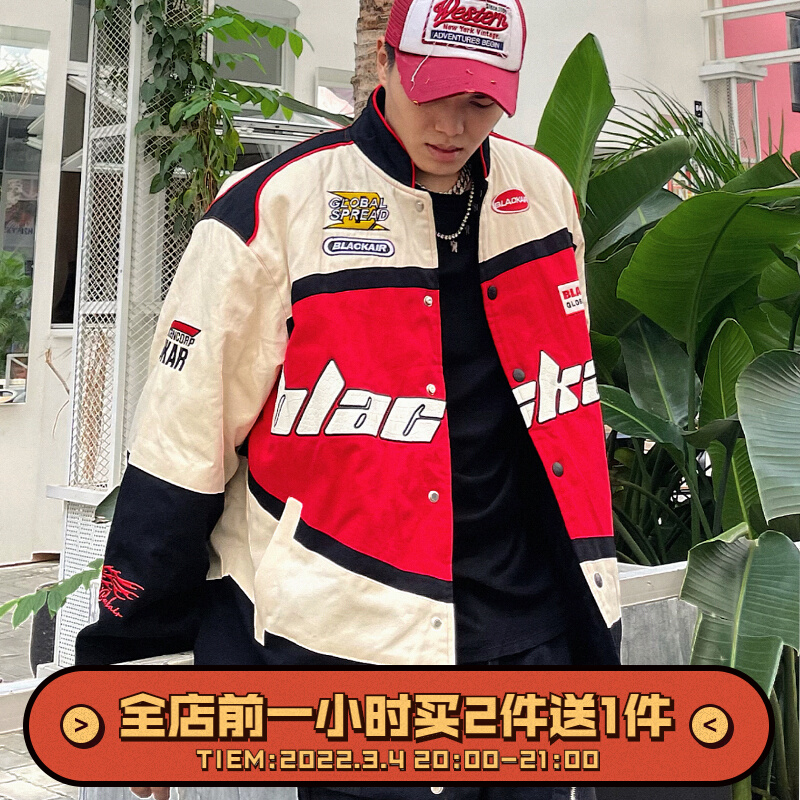 KKGY 美式复古重磅刺绣赛车服夹克男街头加厚机车棒球服外套秋冬