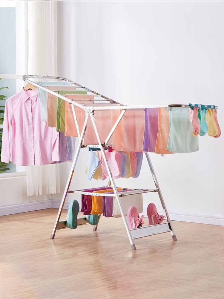 阳台晾衣架落地折叠不锈钢衣服被子神器卧室内挂置地