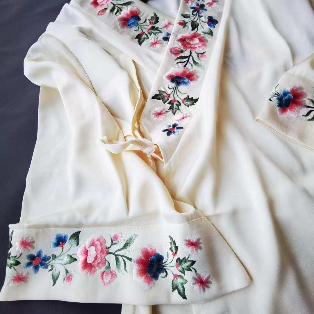 墨记交领苏绣睡衣汉元素改良中国国风刺绣家居服民族服装