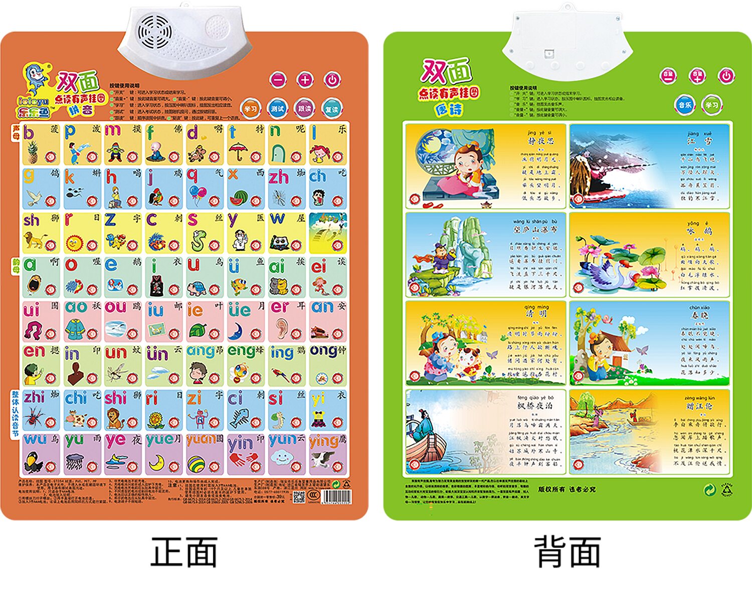 乐乐鱼有声挂图双面面点读幼儿童早教墙贴三字经玩具挂图