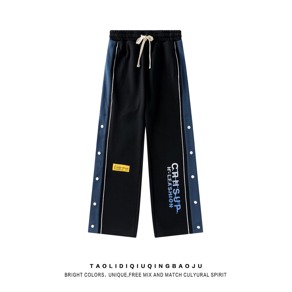 逃离地球侧排扣开叉裤子女宽松直筒休闲运动裤高腰垂感阔腿长裤潮