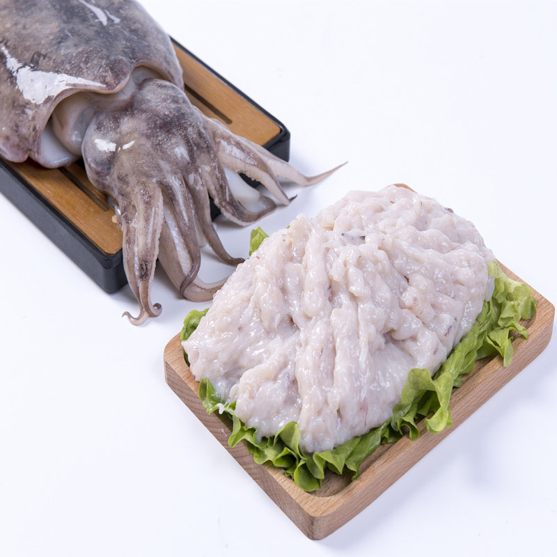 新鲜现做墨鱼饺子馅纯章鱼肉花枝海鲜水饺不加水冷冻墨鱼