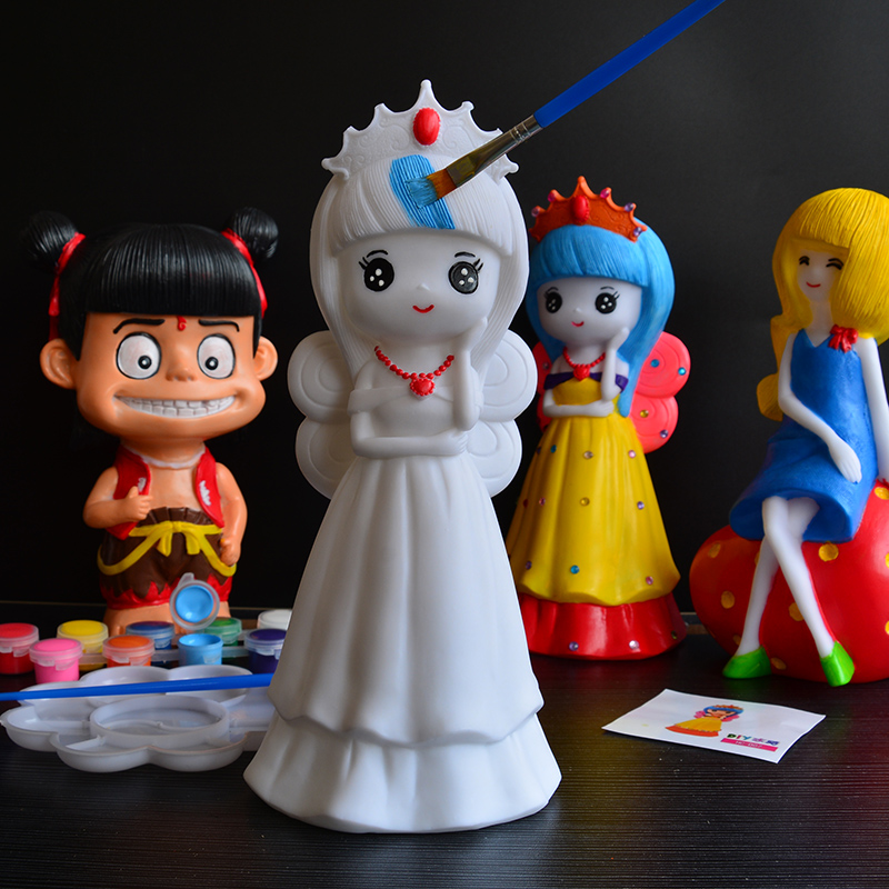 儿童涂色石膏彩绘搪胶娃娃白胚diy手绘手工白模填色