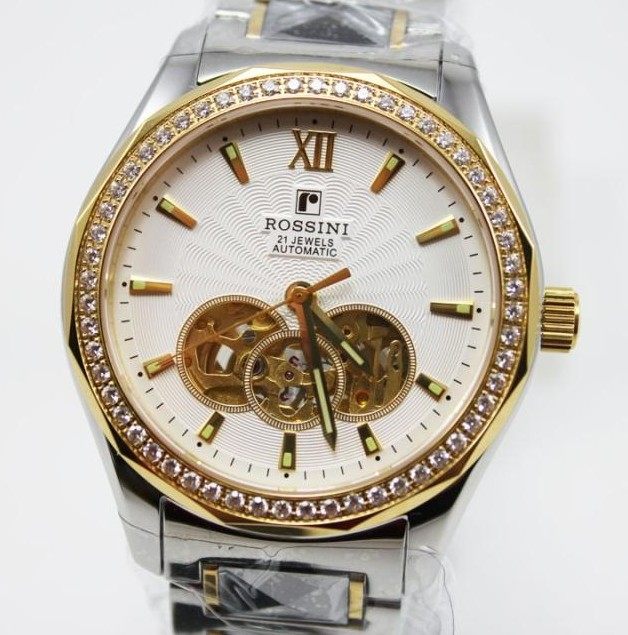专柜正品罗西尼全自动机械手表钨钢镶钻商务男表镂空背透防水5443