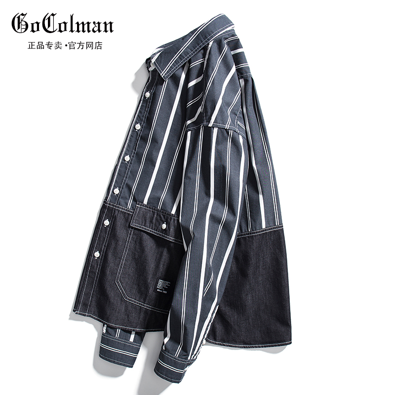 GoColman春季格子衬衫男2022年新款韩版潮流百搭寸衫长袖条纹衬衣
