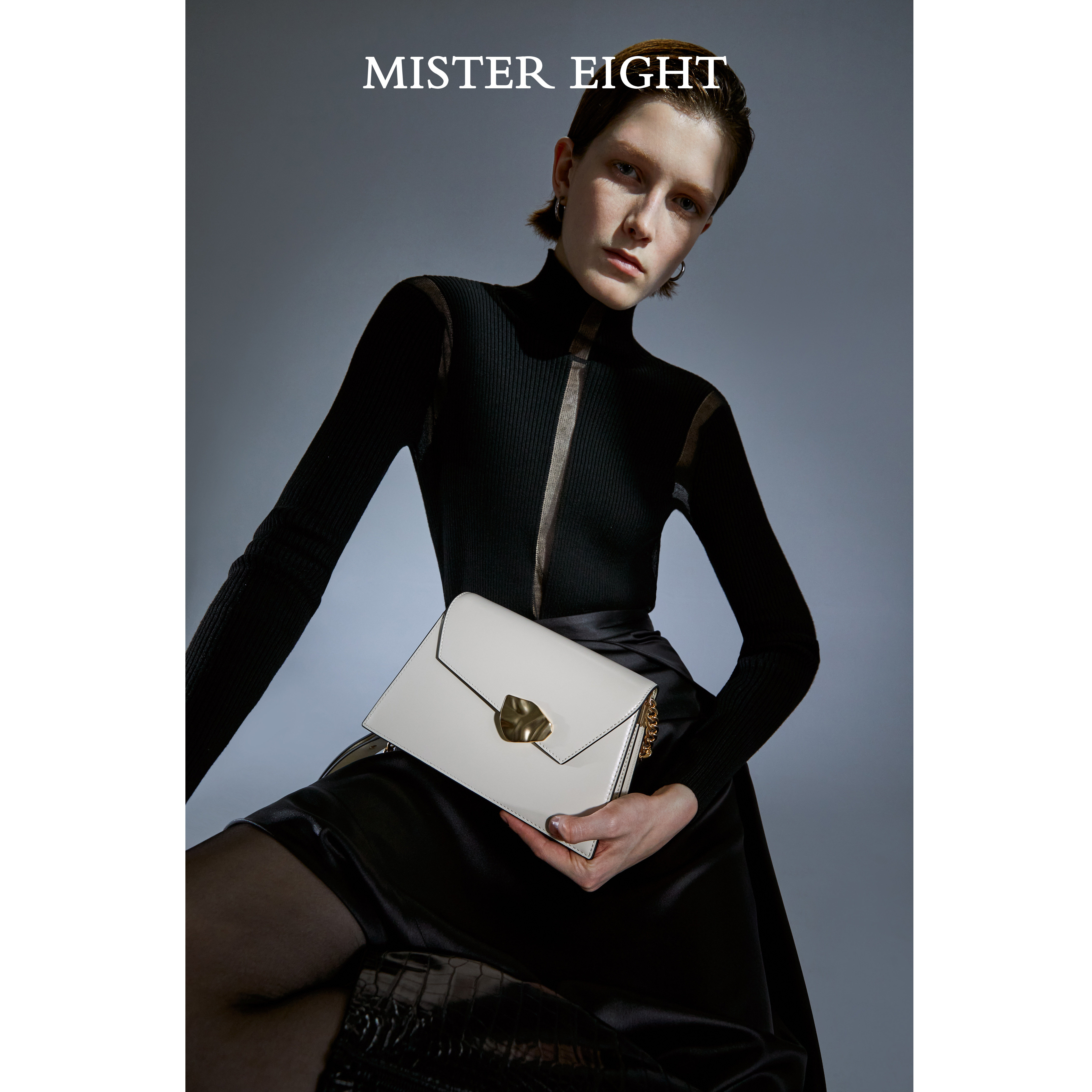 mistereight设计鳄鱼风琴包女单肩包头牛皮信封女士包袋